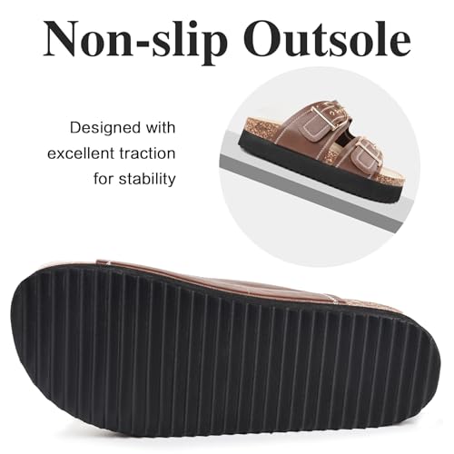 Image of Chunky Platform Sandals for Women, Waterproof Non-Slip Rubber Sole, Adjustable Double Buckle, Arch Support Open Toe Slide Sandals, Comfortable Black Wedge Sandals for Women