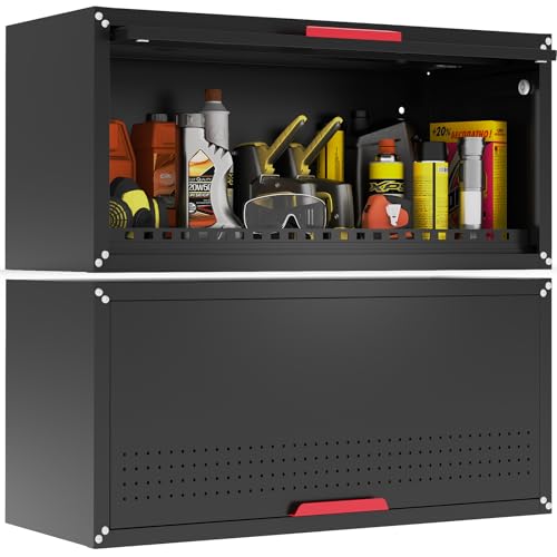Kelueo 31.5″ Metal Wall Cabinet,Garage Wall Cabinet with Up-Flip Door | 120 lbs Capacity Havy Duty Wall Mounted Tool Organizer for Basement,Kitchen,Warehouse Assembly Required