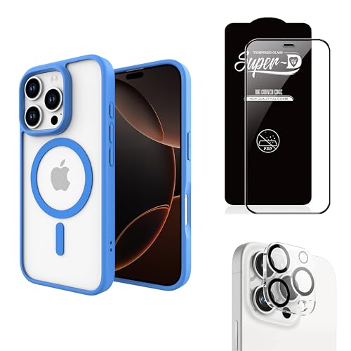 Image of Case for iPhone 16 ProMax, [Military Grade Drop Protection] Full Body Heavy Duty Rugged Shockproof Protective - Combo [1 Case + Screen Protector + Camera Lens] Blue