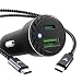Fast USB Type C PD Car Charger, Verolink Dual-Port 27W Power Delivery&Quick Charge 3.0 Car Adapter for Google Pixel 4/3/3a XL, OnePlus 6/7, Samsung S10/S9, iPhone 11 Pro/iPad (with 3.3ft USB C Cable)