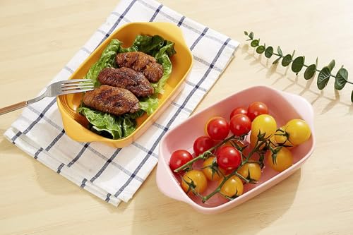 Image of Small Ceramics Rectangular casserole dish Baking Dishes with Handle for Oven Ceramic Baking Dish Pan with Double Handle 7.5 inchx5 inch (Pink - 2 Pcs)