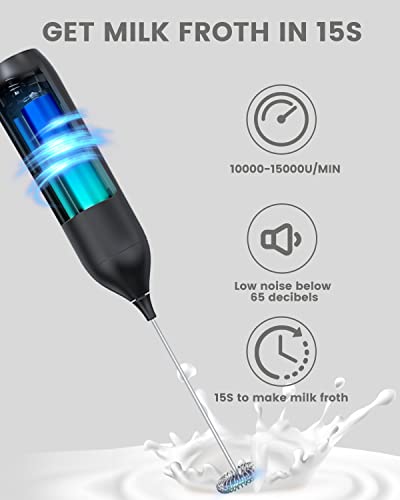 Milk Frother Rechargeable, Homradise Milk Frother Handheld Coffee Frother Handheld With Type-C Interface Frother For Coffee Latte Cappuccino Mocha Macchiato Frappe -Black #TOP2