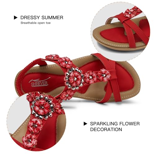 Image of SHIBEVER Dressy Flat Women Sandals: Comfortable Arch Support Womens Sandal | Summer Dress Flowers Boho Back Strap Open Toe Women's Sandals - All Day Comfort Walking Casual Wedding Woman Sandal Shoes