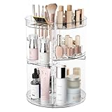 Rotating Makeup Organizer Countertop, Spinning Skincare Organizers for Vanity, 360 Cosmetic Organizers and Storage with 8 Adjustable Layers, Clear Make up Organizer with Slot Top for Counter Desk