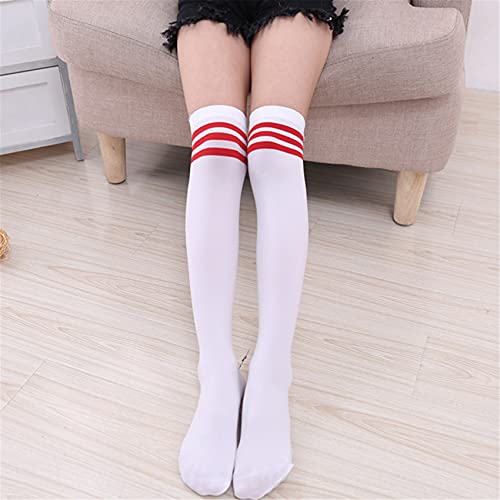 ZSDFW Style collégial sur Le Genou Cuisse Chaussettes Genou-Haut Chaud Bas Femmes Botte Chaussette jambière Haute Chaussettes Longues Chaussettes,Rayé Rouge + Blanc Cover