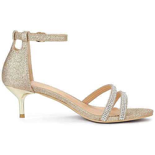 Allegra K Women's Glitter Stiletto Heels Kitten Gold Heel Sandals 8.5 M US angle 9