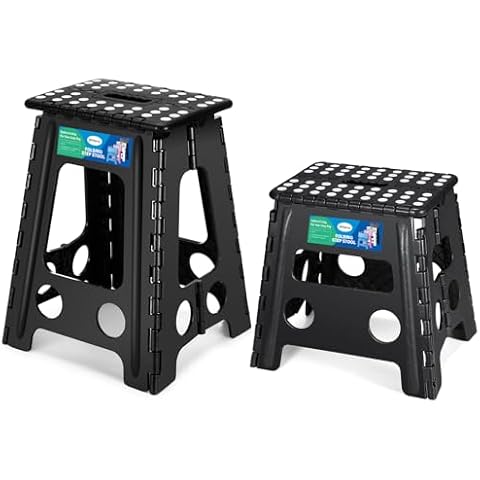 Dyforce 17.5 Inch and 13 Inch Folding Step Stool 400lbs Capacity Sturdy Plastic Foldable Step Stools for Adults Black Cover