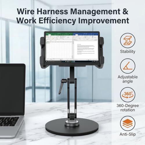 Image of ZORBES Monitor Stand Holder for 6.5-18.5Inch, Adjustable Portable Monitor Desktop Clamp Tablet Riser Stand with 360 Rotation, Heavy Duty Aluminum Alloy Folding Tablet Monitor Screen Support