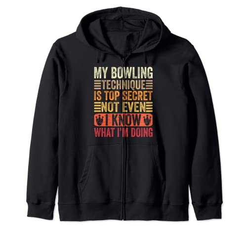 Funny Bowler Dad Mom My Bowling Technique Top Secret Retro Sudadera con Capucha