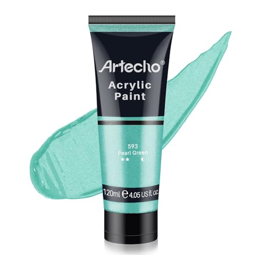 Image of Artecho Pearl Green Acrylic Paint (120ml / 4.05oz) Tubes, Art Craft Paints for Canvas Painting, Rock, Stone, Wood, Fabric, Art Supplies