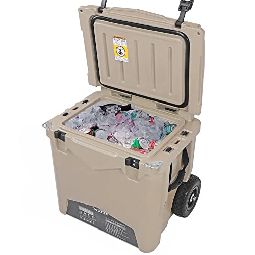 Xspec 45 Quart Towable Roto Molded Outdoor Camping Cooler With Wheels | Pro Tough Durable Fishing Ice Chest, Sand #TOP2
