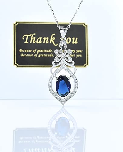 cathyladi Genuine Natural Blue Sapphire Diamond Pendant Necklace For Women Valentines mothers Day Gift Elegant Pendant Oval Cut (11×7mm) 3.15 Carat Blue Sapphire - Image 5