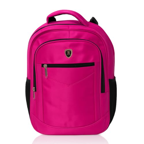 Mochila Escolar, Rosa Pink, com Múltiplos Compartimentos, Bolsos Laterais