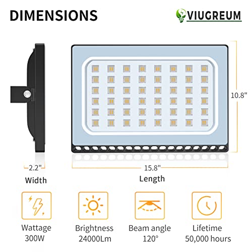 Viugreum 10 Pack Led Flood Light Outdoor, 300W (1800W Halogen Equiv), Thinner And Lighter Design, Waterproof Ip65, 30000Lm, Warm White (2800-3200K), Super Bright Security Floodlight #TOP1