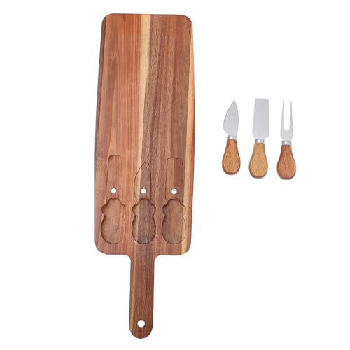 SHINEOFI Set Tagliere in Legno con Coltelli per Formaggi e Salumi Vassoio a Paletta per Servire Pizza Frutta e Snack Utensili da Cucina per Buffet e Aperitivi