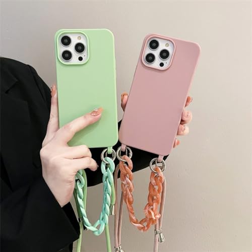 Coque iPhone 15 silicone souple TPU avec chaîne collier et bandoulière amovible
