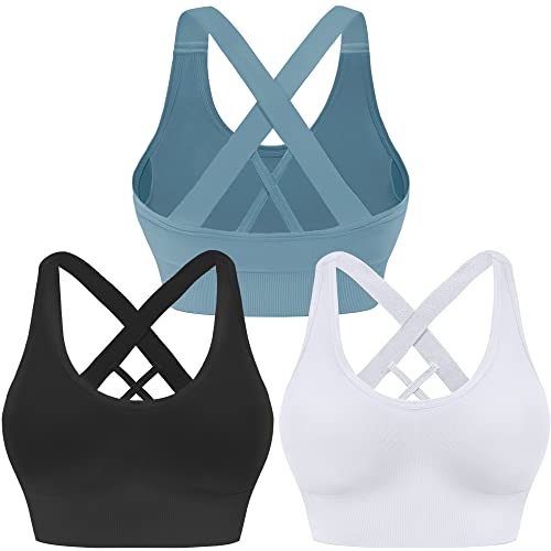 Evercute Sports Bra For Women Padded Medium Support Criss Cross Strappy Bras Seamless High Impact Yoga Exercise Athletic Bras #TOP13