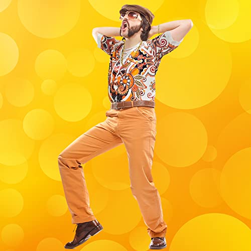 Hippie Men 70s and 80s Disco Clothing Shirts Beach Drawstring Printed Short Sleeves 5-Piece Disco Theme Party2