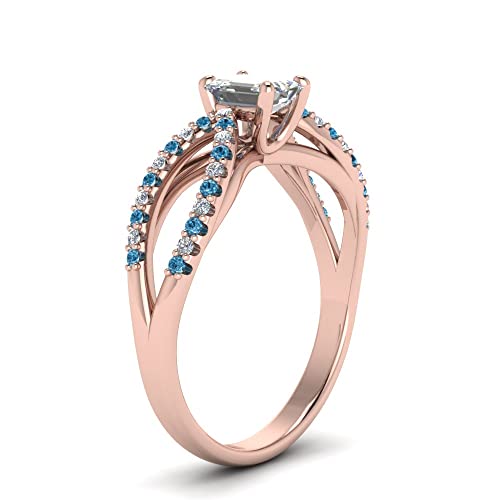 Image of 55Carat Choose Your Gemstone Reverse Pave Split Shank Diamond CZ Ring Rose Gold Plated Emerald Shape Split Shank Engagement Ring Minimal Modern Design Birthday Gift Wedding Gift US Size 4 to 12