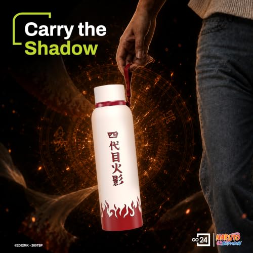 Image of Water Bottle 1 ltr Stainless Steel | Hot & Cold Flask | ISI Certified Steel Bottle| Three Layer Insulation | Leakproof | for Home, Office | 2-Year Warranty | Naruto 1000 | Red-White Fourth Hokage