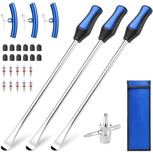 Weyyane 15 Tire Spoons Kit 30 Pcs Tire Removal Tool for Motorcycle Dirt Bike Lawn Tractor Bicycle Updated Tire Change Kit with Tire Spoon Rim Protector Valve Tool Valve Cover and Valve Core