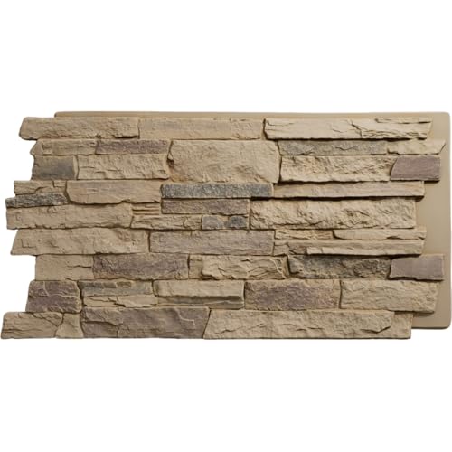 EverStone Acadia Ledge Faux Stone Panel, 49"W x 25 1/2"H x 1 1/4"D, Adobe Color