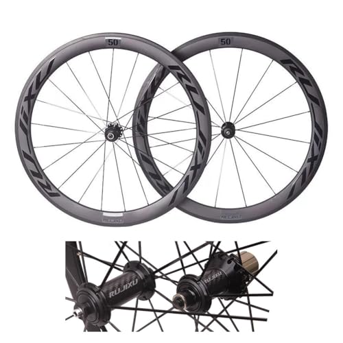 Juego De Ruedas De Carbono para Bicicleta De Carretera 700C Freno De Llanta, 50mm De Profundidad, 23-32c Cubiertas, Rodamientos Cerámicos, Cassette De 8 9 10 11 Y 12 Velocidades(Black Hub)