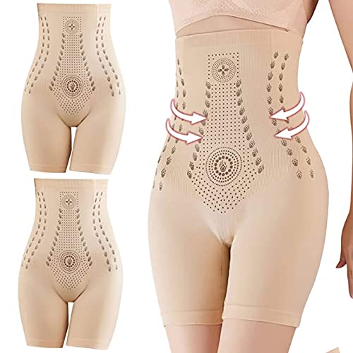 Pearlmoon Ice Silk Ion Fiber Reparation Shaping Shorts, 2St Shaping Shorts Kvinnor, Body Shaper Högmidjade Shaping Trosor Elastiska Body Shaper Boxer Shapewear Shorts (Color : B-Beige, Size : L)