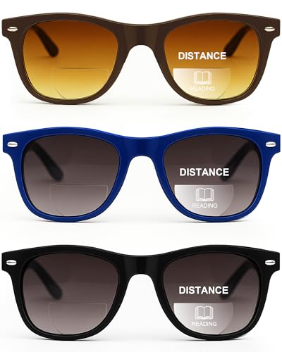 3 Pack Bifocal Reading Sunglasses for Men/Women – Gradient Tinted Sun Readers with UV400 Protection, Spring Hinge Comfort, Stylish for Outdoor, Travel Daily Wear +3.00