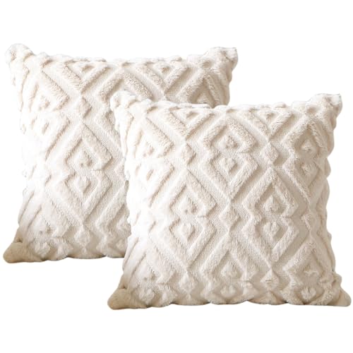 Artscope Pack of 2 Soft Plush Short Wool Velvet Decorative Throw Pillow Covers Luxury Style Cushion Covers European Pillow Shell for Sofa Bedroom Diamond Shape Cream Beige, Super Small Size 14x14 Inch by Artscope - Used condition - Image 9