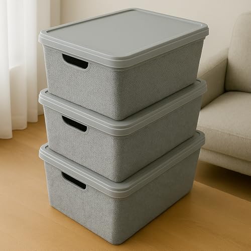 Kit Com 3 Caixa Organizadora com Tampa Grande de Plástico 15 Litros Jaguar (Cinza)