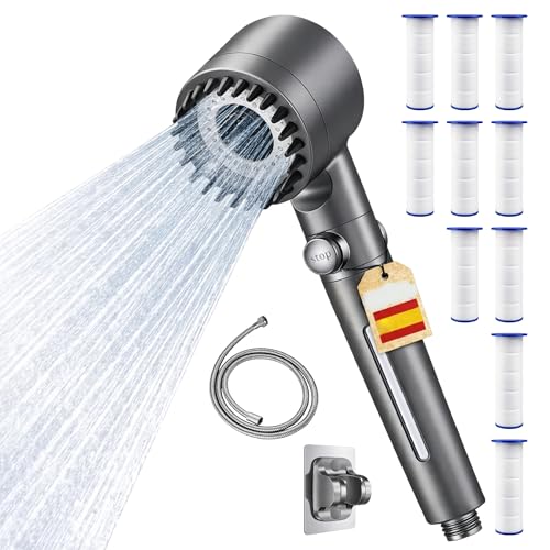 Alcachofa de Ducha Alta Presión con Filtro Antical y 10 Filtros Antical – Cabezal de Ducha con filtro con Manguera 1,5 m y Soporte Pared – 3 Modos y 10 Filtro Ducha Antical de Recambio