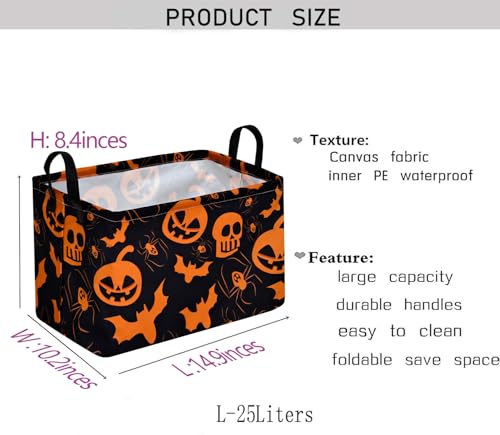 Image of Pumpkin Pattern Storage Basket Gift Shelf Basket Storage Bin, Nursery Basket Organizer Box for With Handles for Room Deco