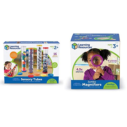 Learning Resources Primary Science Sensory Tubes - Set of 4 Tubes, Ages 2+ Science Toys for Kids, STEM Toys, Fine Motor and Sensory Toys & Jumbo Magnifiers - 6 Pieces, Ages 3+ Toddler Learning Toys