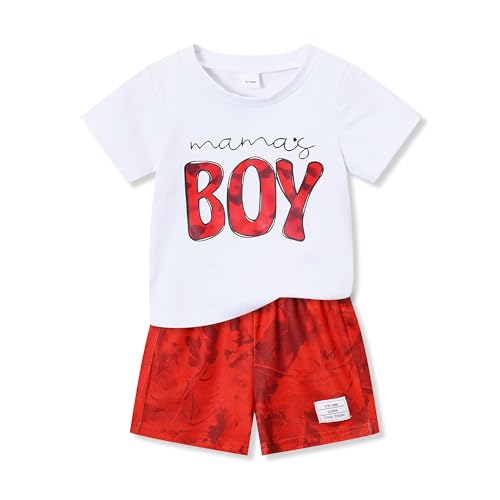 Voxikidio 2 3 Years Toddler Baby Boy Clothes Summer Clothes Mamas Little Boy Short Sleeve T-shirt Tops & Camouflage Shorts Set 2-3T Outfits (Red,2-3T)