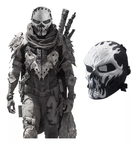 Moda y Accesorios, Toy LOOBANI Máscara Fantasma, Esqueleto con protección Ocular de Malla metálica, Casco de látex Completo para Adultos, máscara de Halloween (Plata)