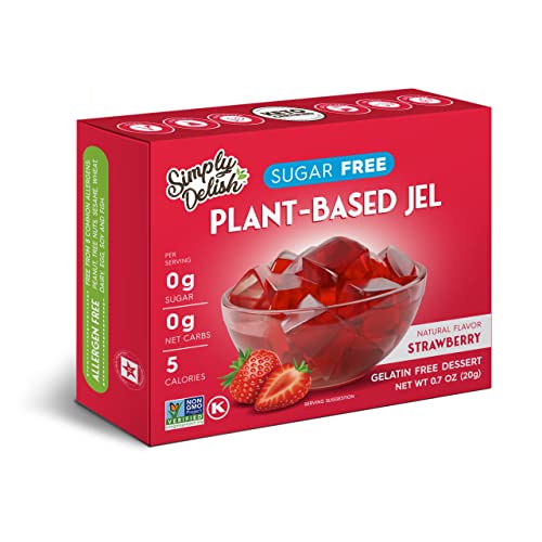 Simply Delish, Sugar-Free Natural Jelly Dessert - Vegan, Gluten and Fat-Free, Strawberry Flavour - Pack of 6, 20g Keto Friendly Sweets Cover