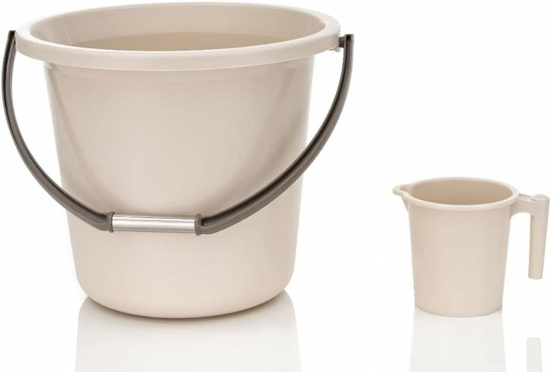 LANKESH ENTERPRISE Strong Plastic Rimmy Bucket Mug Bathroom Set for Kitchen & Bathroom (18 Liter) (Off White)