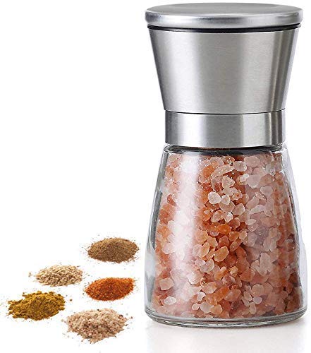 Pepper Grinder or Salt Shaker for Professional Chef - Best Spice Mill with Brushed Stainless Steel, Special Mark, Ceramic Blades and Adjustable Coarseness (Design 12)