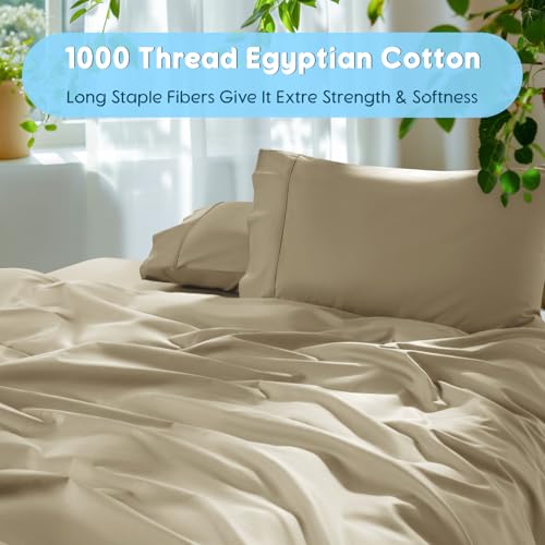 Image of SONORO KATE 1000 Series 100% Egyptian Cotton King Sheet Set,4 Pieces | Soft,Breathable Long Staple,Sateen Weave,Luxury 5-Star Hotel Bed Sheets,16 inch Deep Pocket,Linen