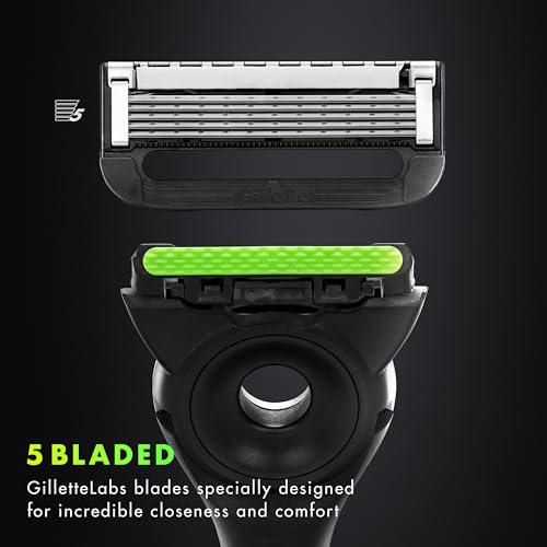 Image of Gillette Labs Men's Razor Set, 1 Shower Hook, 1 Handle, 2 Blade Refills, Silver and Black