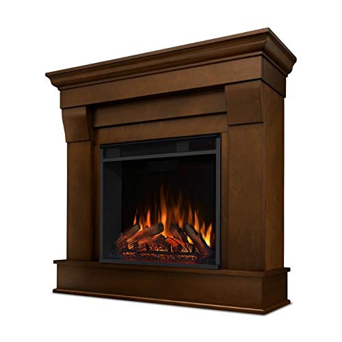 BOWERY HILL Contemporary Solid Wood Electric Fireplace Mantel Heater with Remote Control, Adjustable Led Flame, 1500W in Espresso