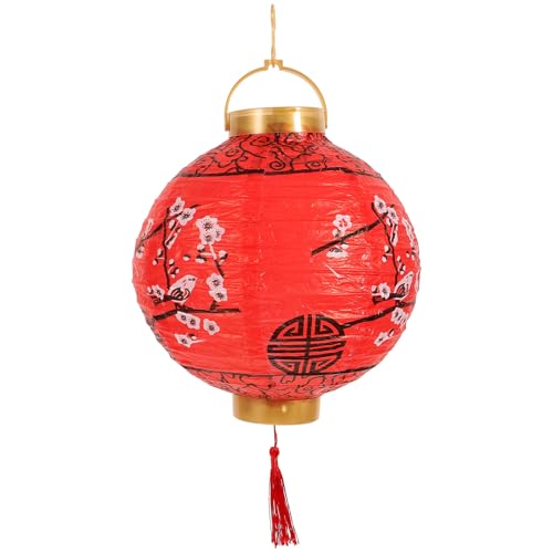 Cabilock Linterna de Papel Colgante Japonesa Plegable, Color Rojo Diseño de Flores de Ciruelo, Decoración Festiva para Fiestas y Año, Pantalla Pequeña sin Batería, Farolillo Tradicional