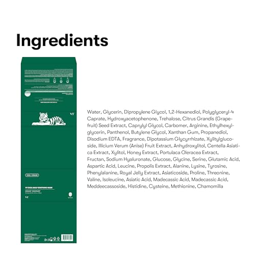 Image of VT COSMETICS CICA Daily Soothing Mask, 30 Sheet Face Masks for Sensitive Skin, Centella Asiatica & Triple Hyaluronic Acid, Hydrating Korean Sheet Mask for Redness, Dryness & Skin Barrier Care