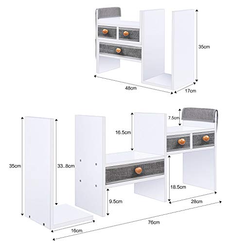 X-Cosrack E-JK-BS-WH-US Wood Expandable Desktop Bookshelf Counter Bookcase Adjustable With Drawers Desktop Shelves Rack Storage Organizer For Office Supplies,Makeup,White.Petent Pending thumb #2