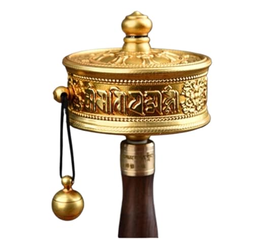 Rueda de oración tibetana de mano, rueda de oración tibetana, rueda de oración budista, rueda de oración de mano de cobre con seis caracteres de verdad budista tibetana, escrituras de Buda, rueda de