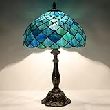 LXHCYOU Tiffany Lamp Stained Glass Table Lamp Bedside Reading Light W12H19 Inches (Fishscale Style)