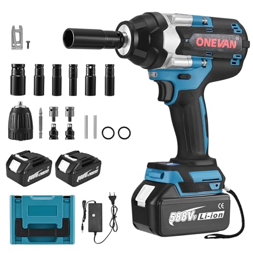 Tanniws Pistola de impacto bateria 1000N Llave de impacto 4 velocidades ajustables Llave de impacto a bateria 2 x 4000 mAh LED incorporada Motor sin escobillas Pistola de impacto