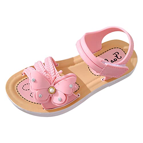 Little Girls Butterfly Sandals Big Kid Comfortable Open Toe Sandals Summer Flat Shoes Princess Sandals (Pink, 12 Little Child)