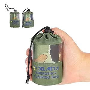 Delmera Emergency Sleeping Bag, Lightweight Survival Sleeping Bags Waterproof Thermal Emergency Blanket, Bivy Sack Survival Gear for Outdoor Adventure, Camping, Hiking, Orange, Green